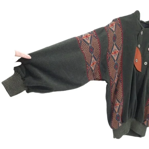 VTG 80s Sondre Poland Swix Sport Green Wool Blend Winter Skiing Sweater Buttons - Picture 6 of 12